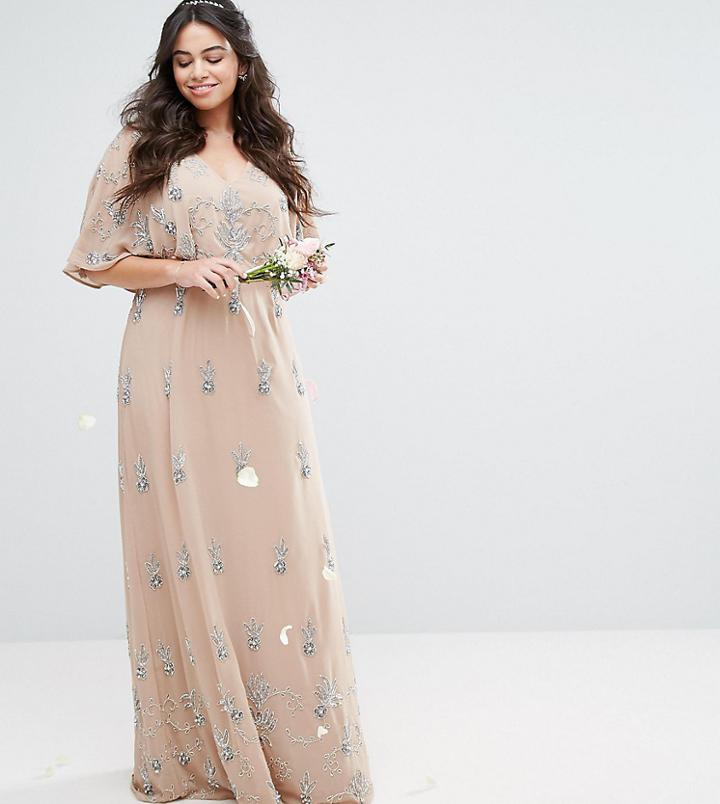 Maya Plus Embellished Kimono Sleeve Maxi Dress - Pink