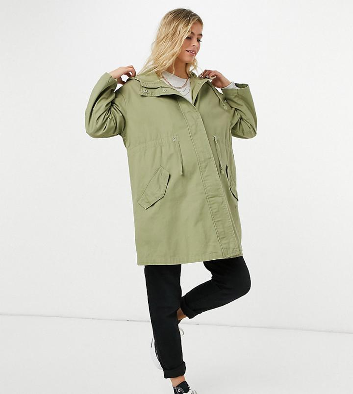 Asos Design Maternity Lightweight Parka In Sage-green