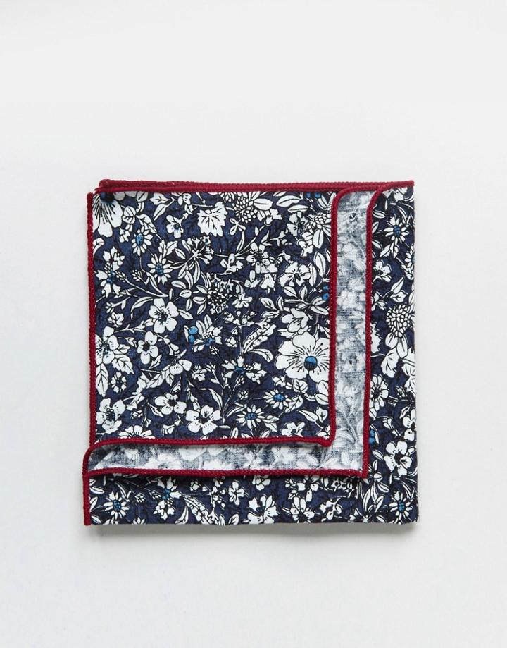 7x Pocket Square Floral Print In Box - Navy