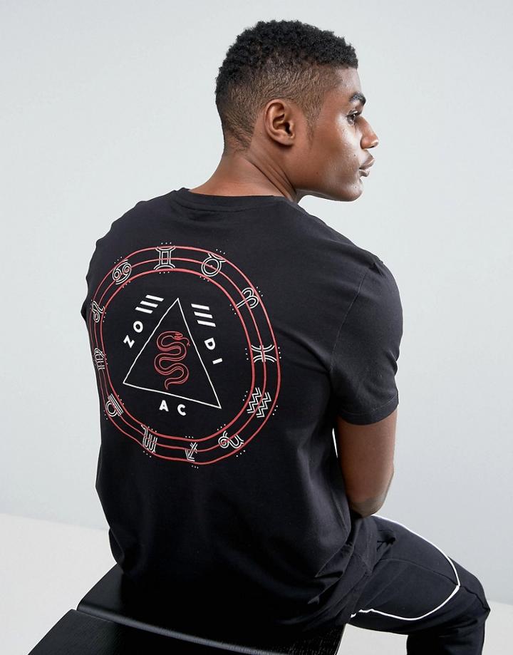 Asos Longline T-shirt With Zodiac Back Print - Black