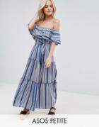 Asos Petite Off Shoulder Maxi Dress In Bright Stripe - Multi