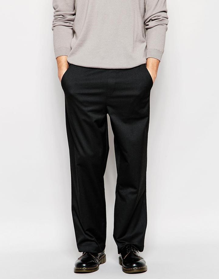 Asos Wide Leg Pants With Elasticated Waist - Charcoal