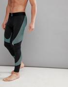 Bershka Sport Running Tights With Green Geo Print In Black - Black