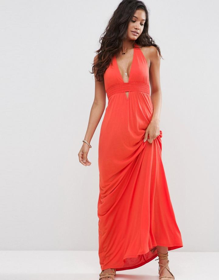 Asos Jersey Halter Maxi Beach Dress - Tomato Red
