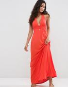 Asos Jersey Halter Maxi Beach Dress - Tomato Red