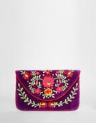 Moyna Velvet Envelope Clutch Bag With Embroidery - Purple