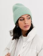Monki Ribbed Beanie Hat In Sage Green