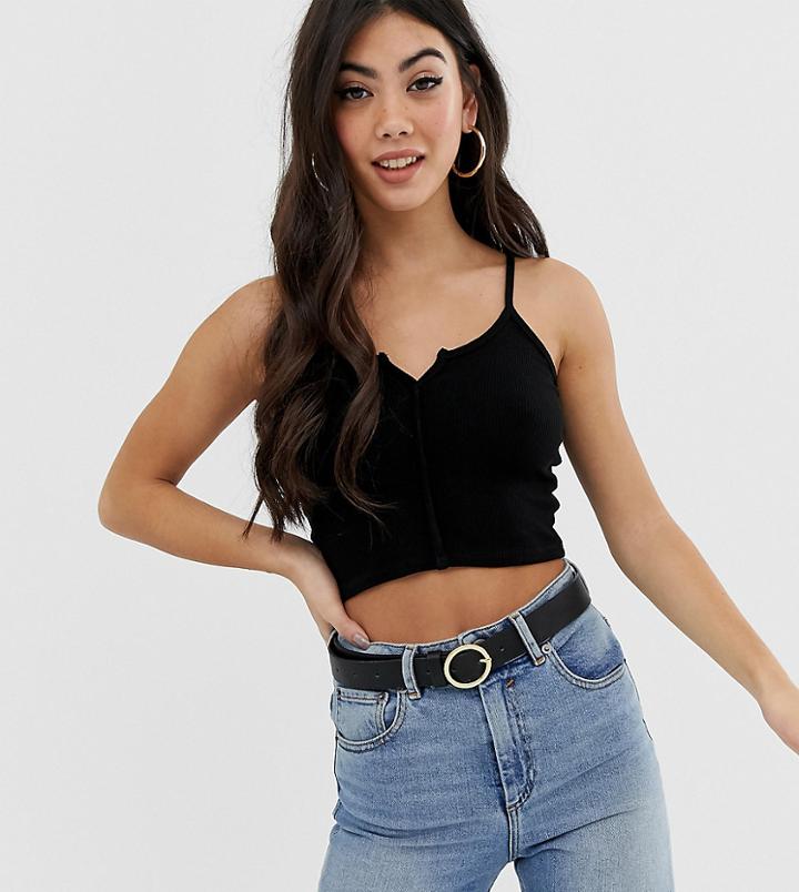 Asos Design Petite Crop Cami With Notch Detail In Black - Black