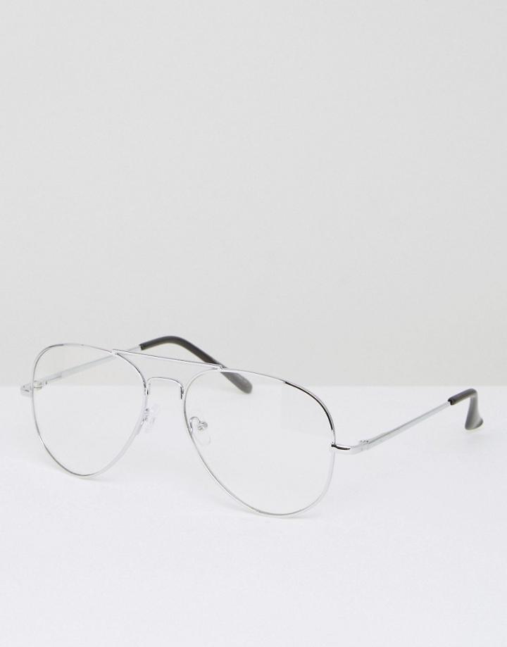 7x Clear Lens Aviator Glasses - Silver