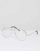 7x Clear Lens Aviator Glasses - Silver