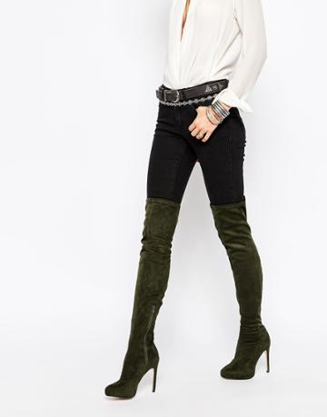 Asos Kill Joy Platform Over The Knee Boots - Khaki