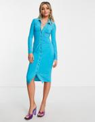 Missy Empire Exclusive Slinky Button Through Midi Dress In Blue
