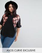 Asos Curve T-shirt With Floral Embroidery - Multi