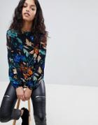 Y.a.s Spine Floral Print Blouse - Black