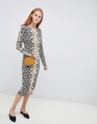 Asos Design Leopard Dress In Fine Knit-multi