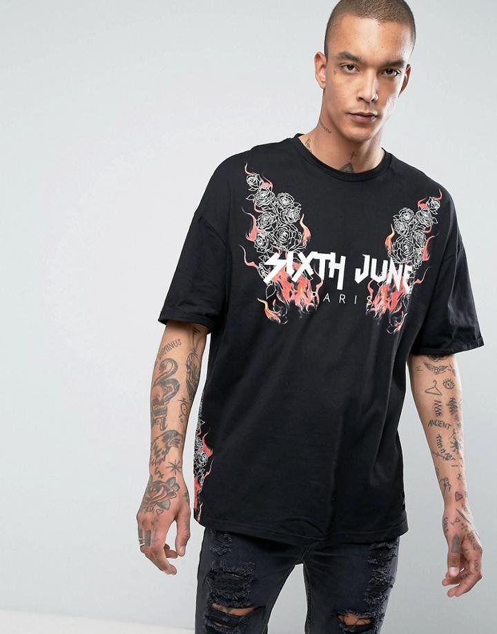 Sixth June T-shirt In Black With Distressing - Black