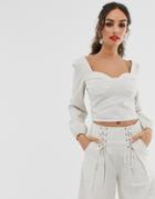 Outrageous Fortune Square Neck Crop Top With Balloon Sleeves In Sand - Cream