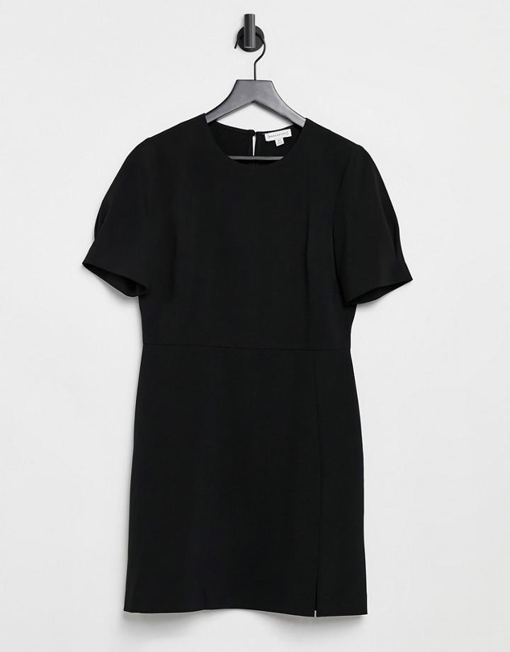 Warehouse Split Front Crepe Dress In Black