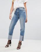 Replay High Waist Jean With Extended Hem Detail - Blue