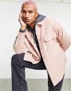 Asos Design Extreme Oversized Wool Mix Shirt In Pink