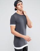Asos Longline Muscle T-shirt With Contrast Cuff And Hem Extenders In G