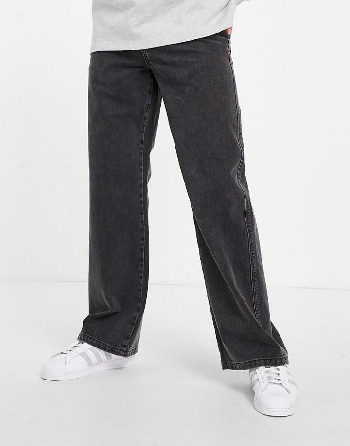 Asos Design Wide Hem Baggy Jeans In Washed Black