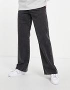 Asos Design Wide Hem Baggy Jeans In Washed Black