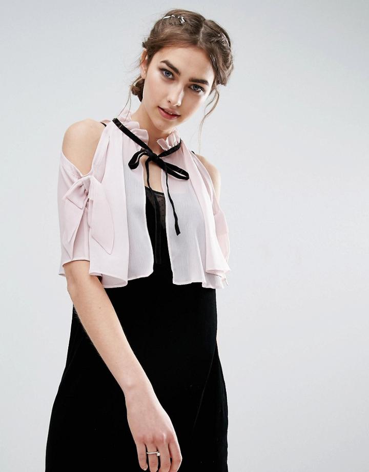 Asos Cold Shoulder Cape With Bow Tie Detail - Pink