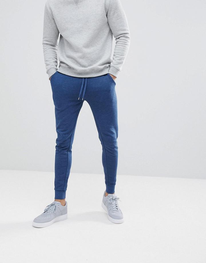 Asos Design Super Skinny Joggers In Dark Denim Marl - Navy