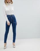Asos Ridley High Waist Skinny Jeans With Workwear Styling In Sofia Lavender Blue Wash - Blue