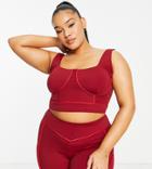 South Beach Plus Crop Tank In Burgundy With Contrast Seams-red