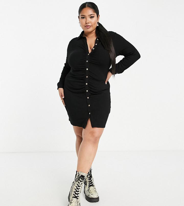 Urban Threads Plus Gathered Mini Shirt Dress-copper