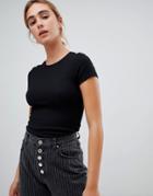 Pull & Bear Ribbed T Shirt - Black