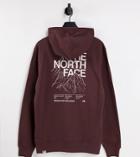 The North Face Mountain Outline Hoodie In Burgundy Exclusive At Asos-red
