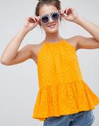 Asos Design Mixed Broderie Tiered Cami - Yellow