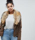 Brave Soul Plus Bellini Jacket With Deep Faux Fur Collar - Brown