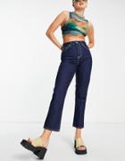 Topshop Editor Recycled Cotton Blend Jean In Raw Indigo-blue