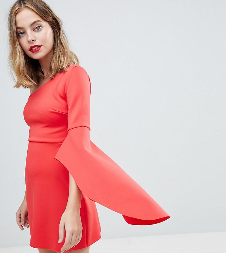 Asos Design Petite One Shoulder Aline Mini Dress - Red