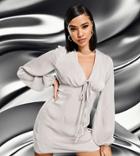 As You Satin Mini Dress With Tie Front In Taupe-brown