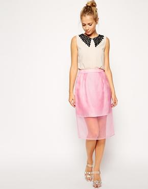 Asos Pencil Skirt With Sheer Layer - Pink