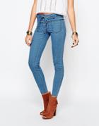 First & I Lace Up Skinny Denim Jean - Medium Blue Denim