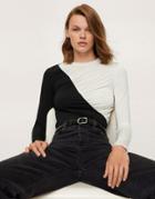 Mango Ruched Long Sleeved Top In Mono-black
