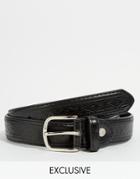 Reclaimed Vintage Belt In Leather Look With Embossed Loop Design - Black