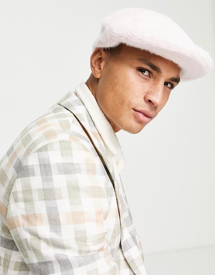 Asos Design Flat Cap With Faux Fur In Pink