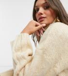 Asos Design Petite Fluffy Boxy High Neck Sweater In Beige-white