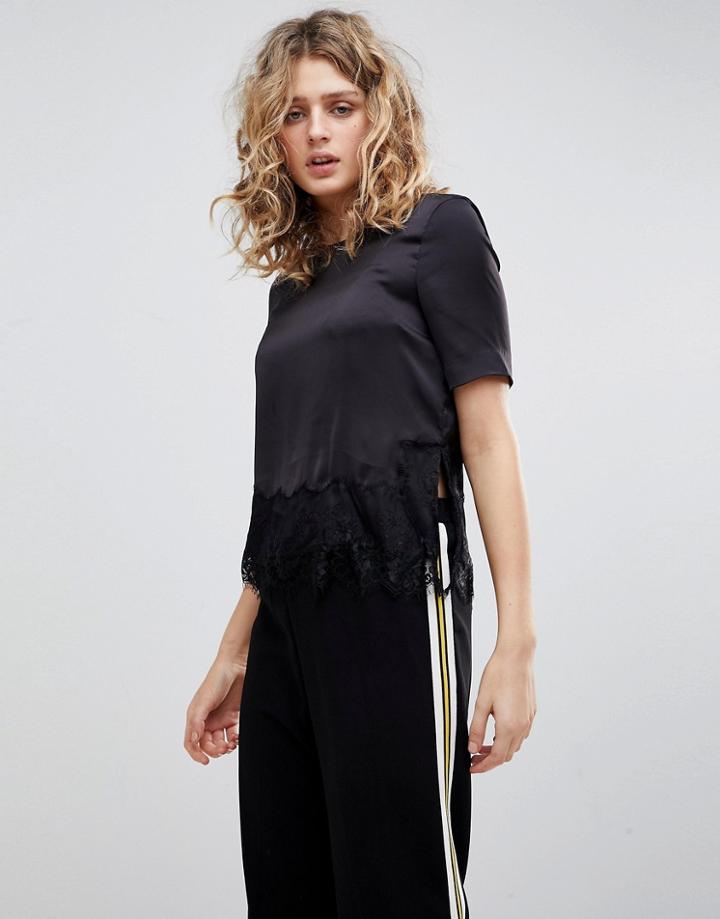 Monki Lace Trim Top - Black