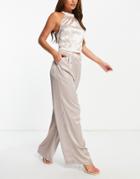 Love Triangle Wide Leg Satin Pants In Mushroom - Part Of A Set-brown