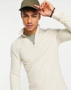 Asos Design Muscle Sweatshirt With Half Zip In Beige-neutral