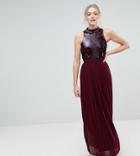 Little Mistress Tall Allover Sequin Top Maxi Dress With Pleated Skirt - Red