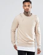 Criminal Damage Sweatshirt With Distressing - Beige